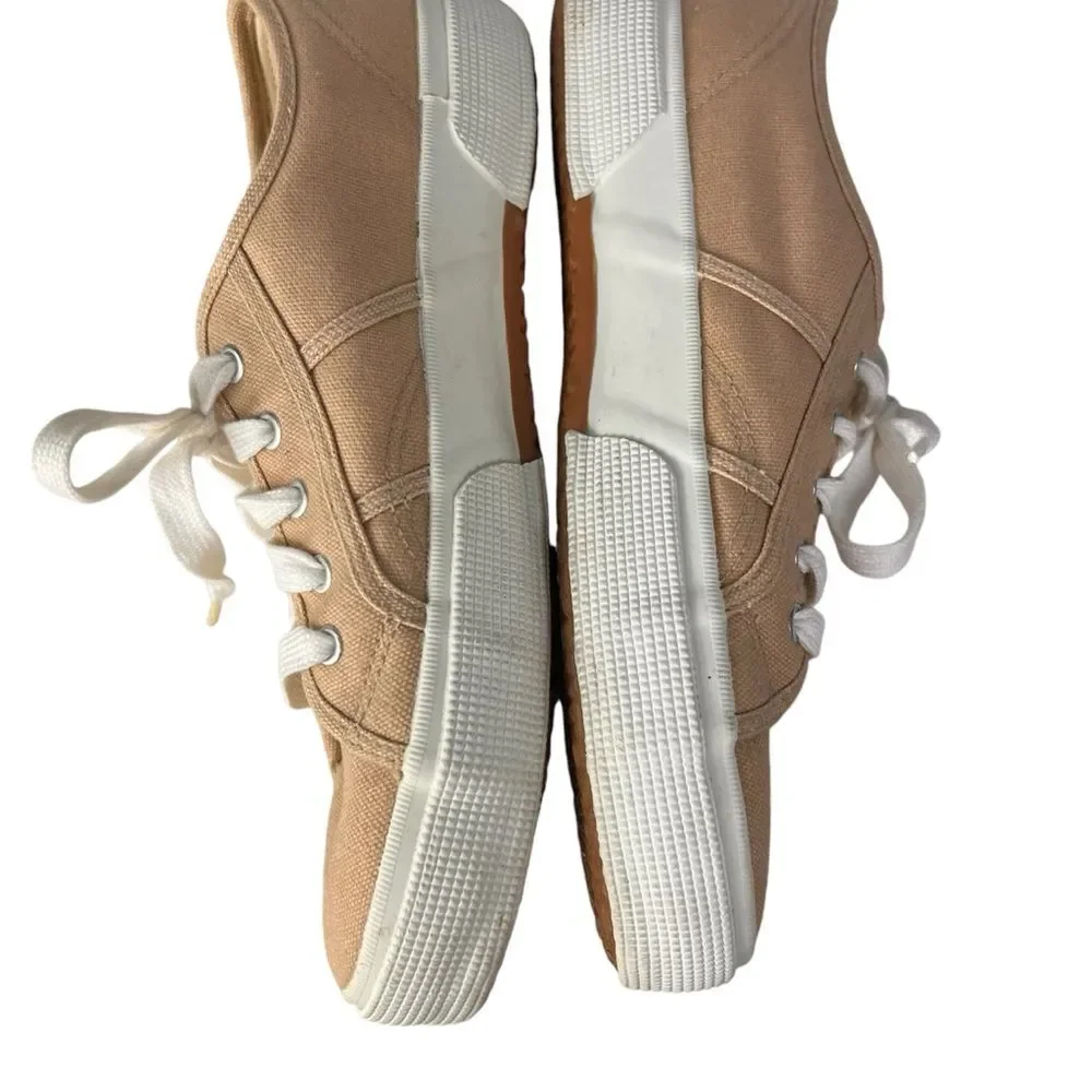 Lands End Tan Canvas Sneakers Women's 9.5 B Style 42532 Lace Up Classic Summer
